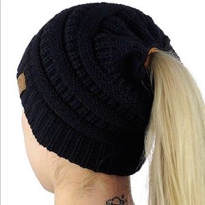 Messy Bun/ PonyTail Adult CC Knitted Winter Beanie